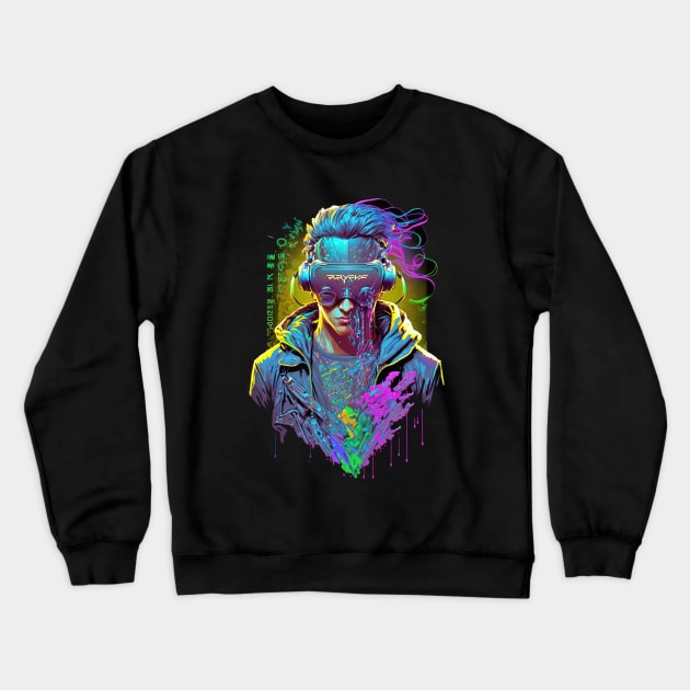 Neon Cyberpunk Hacker - V1.12 Crewneck Sweatshirt by SMCLN